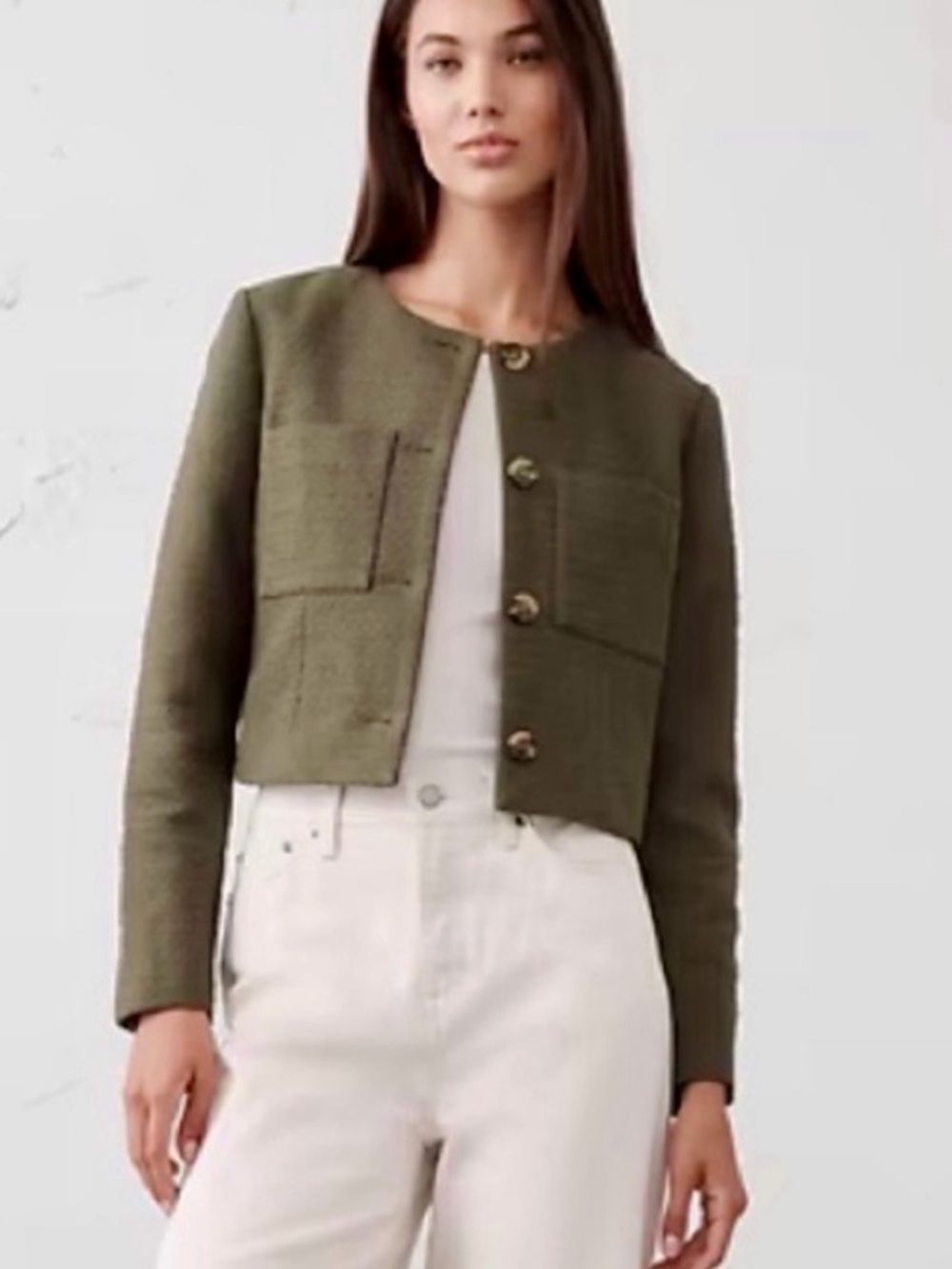 Banana Republic Olive Cropped Boxy Blazer #1384